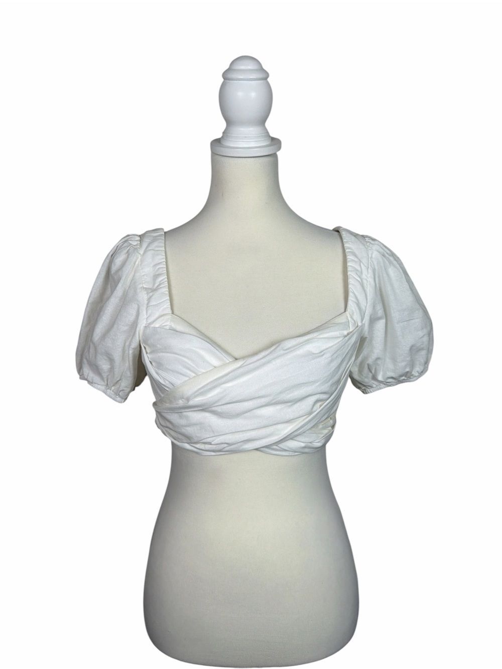 Hello Molly White Linen Blend Puff Sleeve Crop Top Women’s Small Cottagecore